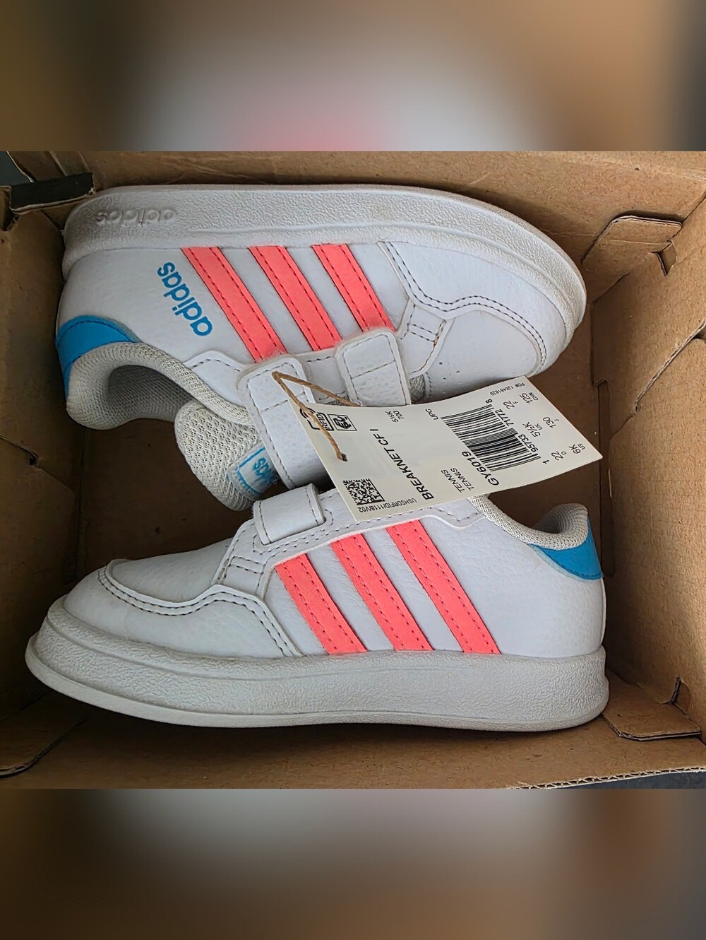 Adidas girls 6t kids breaknet cf I sneakers velcro white coral teal